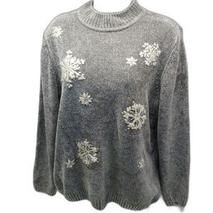 Alfred Dunner Vintage Grey Snowflake Ugly Christmas Sweater Women's S Acrylic...